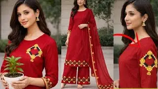 Designer Red Suit | Unique Motif Placement on Kurta, Plazo & Dupatta#kurtidesign #handmadedesign 