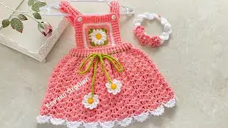 Daisy Crochet Baby Dress pattern/Papatyalı Tığ işi Bebek Elbisesi/ 3-6 ay