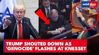 'GENOCIDE' Banners Disrupt Trump's Historic Speech in Israeli Knesset | FULL VIDEO