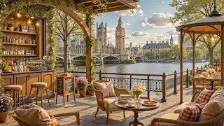 Smooth Jazz at Riverside Coffee Shop Ambience for Focus, Calm | Soft Piano Jazz with Natural Sounds