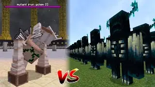 MUTANT IRON GOLEM vs 100 WARDENS (Minecraft Bedrock Mob Battle)