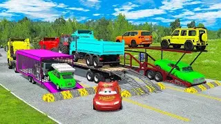 Flatbed Truck Mcqueen | Transportation with Truck - Pothole vs Car #32 - BeamNG.Drive