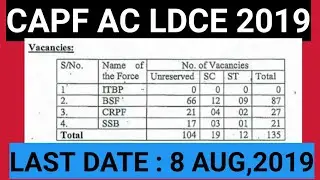 CAPF AC LDCE 2019 EXAM- AC IN BSF,SSB,CRPF, BY LIMITED DEPARTMENT COMPETITIVE EXAM