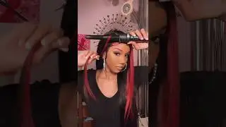 Curling My Red Skunk Stripe Straight Wig ! 😍 (Vanlov Hair) #shorts