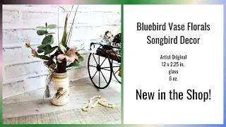 Salvage Art Home Decor Songbird Vase Rustic Bluebird Vase Floral Arrangement, Shabby Chic Songbird