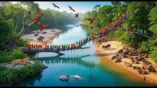 Relaxing Walk In The Amazon: Jungle Morning Symphony with Monkeys, Eagles & Flowing Rivers (4K HDR)