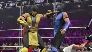 WWE 2K24 Sub-Zero vs. Ken vs. Ryu vs. Scorpion in a 4-Way Steel Cage Match