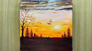 Beautiful sunset Landscape scenery with acrylic painting / wonderful sceney step by step / khan art
