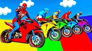 الأبطال الخارقين على القضبان دوامة قمع جسر  RAINBOW SPIDER MAN! on Motorcycle in Spiral Bridge #02