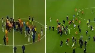 Chaos ensues on the pitch after Istanbul derby between Fenerbah&ccedil;e and Galatasaray