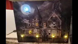 Haunted House Canvas Wall Art Print Light Up With Sound Halloween Decoration Witch Ghost Moon Spooky