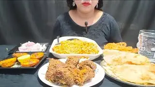 ASMR Eating Bengali Style Egg Chowmin, Chicken Roast, Egg Fry, Luchi & Jelebis 