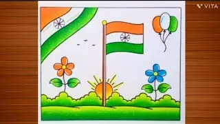 Independence Day Drawing / 15 August Drawing / Independence Day Poster Drawing / Indian Flag Drawing