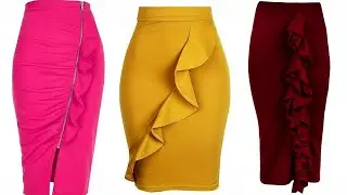 official business women style plain high waisted midi bodycon skirt ruffle paneled h-line skirts2024