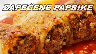 Paprike sa mesom i rižom zapečene u rerni. Punjene paprike recept.