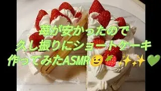 苺🍓が安かったので久し振りにショートケーキ🍰作ってみたASMR😉🍓✨💚