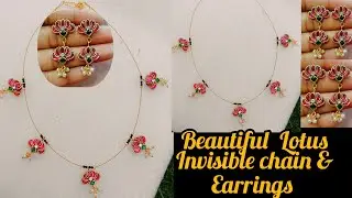 Beautiful Lotus Invisible Chain & Matching Earrings//Handmade Invisible Chain #diy #invisiblechain