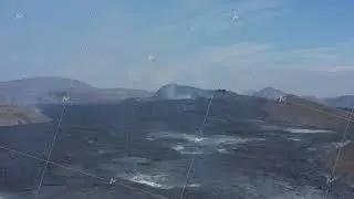Amazing aerial drone view of vast empty volcanic lava landscape in Fagradalsfjall, Iceland, dolly in
