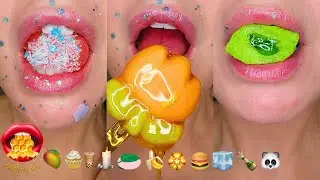 ASMR Satisfying Eating Emoji Food Challenge Wax Candy Fondant Gummies