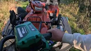 MASTER FORCE 80 Volt MAX Chainsaw. Clearing Trees along the Fence Line.