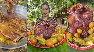 Awesome Braised Pig Head Recipe and Pickled Green Mustard Recipe in My Countryside