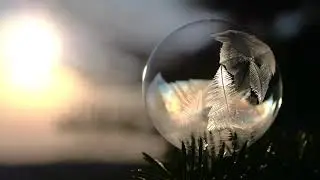 Water Bubble Slowly Freezing On A Cold Winter's Day [ 4K UHD Video ]