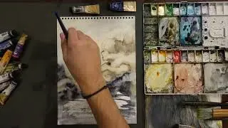 Storm Over the Sea | Watercolor Abstract Landscape Painting