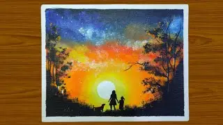 Magic Night Acrylic Painting | Step by Step Painting | Night Sky Painting tutorial easy #12