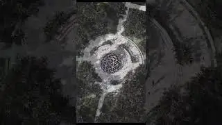 Elements of an architectural-landscape project.  Landscaped public space with a geo-dome.