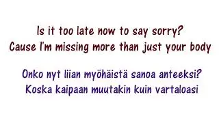 Justin Bieber - Sorry Finish Lyrics suomeksi ja englanniksi / Finnish and English