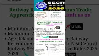 South East Central Railway SECR RRC Bilaspur Various Trade Apprentices 2025 Apply Online