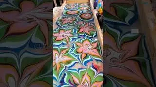 EBRU Water Marbling on Silk Scarf Large Flower Design
