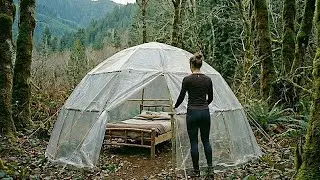 Building a Windproof Winter Shelter with Plastic Cover | Bamboo Dome Survival Shelter