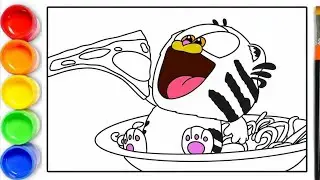 Drawing and Coloring Little Garfield Eating Pizza | Baby Garfield Drawing