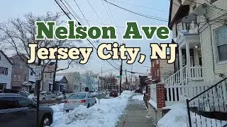 Walking on Nelson Avenue in Jersey City, New Jersey, USA