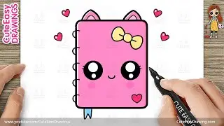 How to Draw a Kawaii Notebook with Bow & Cat Ears | Drawing for Kids & Toddlers
