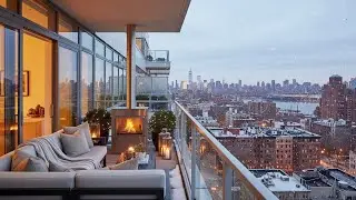 Winter Evening New York City Cozy Balcony Ambience to Sleep, Work, Focus🗽😴❄️ (City, Fireplace Sound)