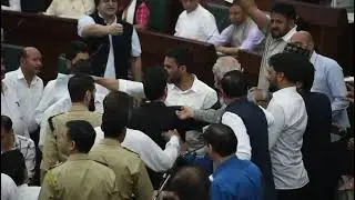 PDP MLA Waheed Ur Rehman Para is being marshal out of the Assembly after he demanded the pass