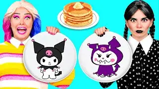 Desaf&iacute;o de Panqueques Art&iacute;sticos con Wednesday Addams | Gadgets Inteligentes vs Hacks de TeenTeam