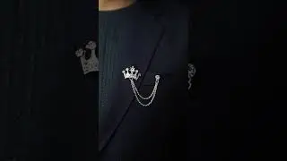 Silver Rhinestone Crown King Cross Suit Chain Lapel Pin Brooch for Men