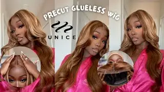 GLUELESS Pre-cut Honey Blonde Highlights Body Wave Wig | Unice Hair
