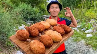 🔥 CAMPFIRE COOKING MEATBALLS 🍗 CAMPFIRE NATURE COOKING