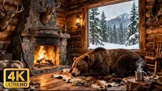 Hunter&rsquo;s Cabin Fireplace Ambience | Country Music, Fire & Winter Wind Sounds for Relaxation & Sleep