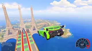 GTA 5 MEGA RAMP Longest Jump On Eiffel Tower Compilation (GTA 5 Mods Gameplay)