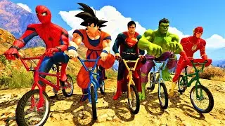 ⭐️SUPERHEROES on BIKES⭐️Spider-man, Hulk, Superman, Goku and Flash⭐️Epic stunts