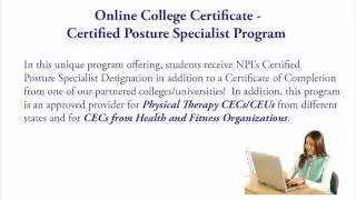 NPI Certified Posture Specialist College Certificate (Start/Enroll Anytime-EARN CECs)