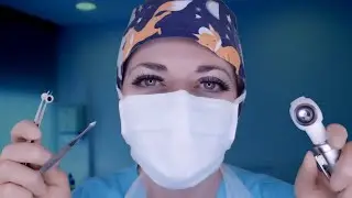 ASMR-осмотр уха и операция по установке ушного катетера при ушной инфекции — отоскоп, латексные п...