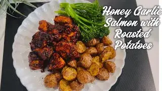 Quick Air fryer Honey Garlic Salmon with Roasted Potatoes.. for dinner... incredibly delicious.
