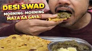 Village Style Sarson Ka Saag & Makki Paratha | Desi Food ASMR Mukbang