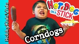 Corndog Food Review! Hot Dog on a Stick, Fries + Limeade n' Shrimp Taco Nachos HobbyKidsVids